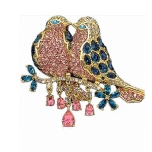 Heidi Daus Pink and Blue Crystal Bird Brooch